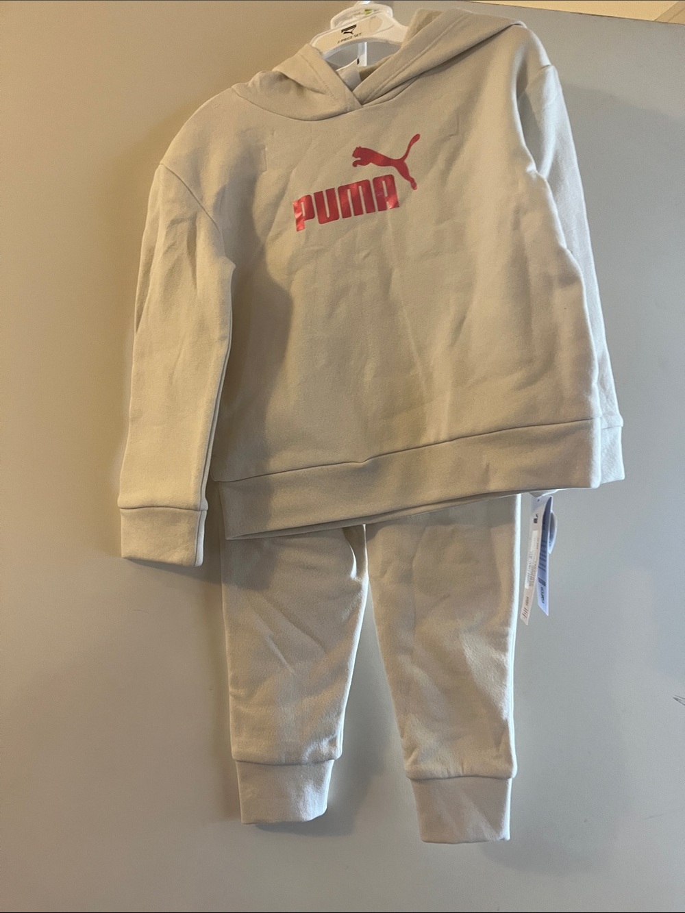 Puma Kids Cream Hoodie & Jogger Set with Pink Logo